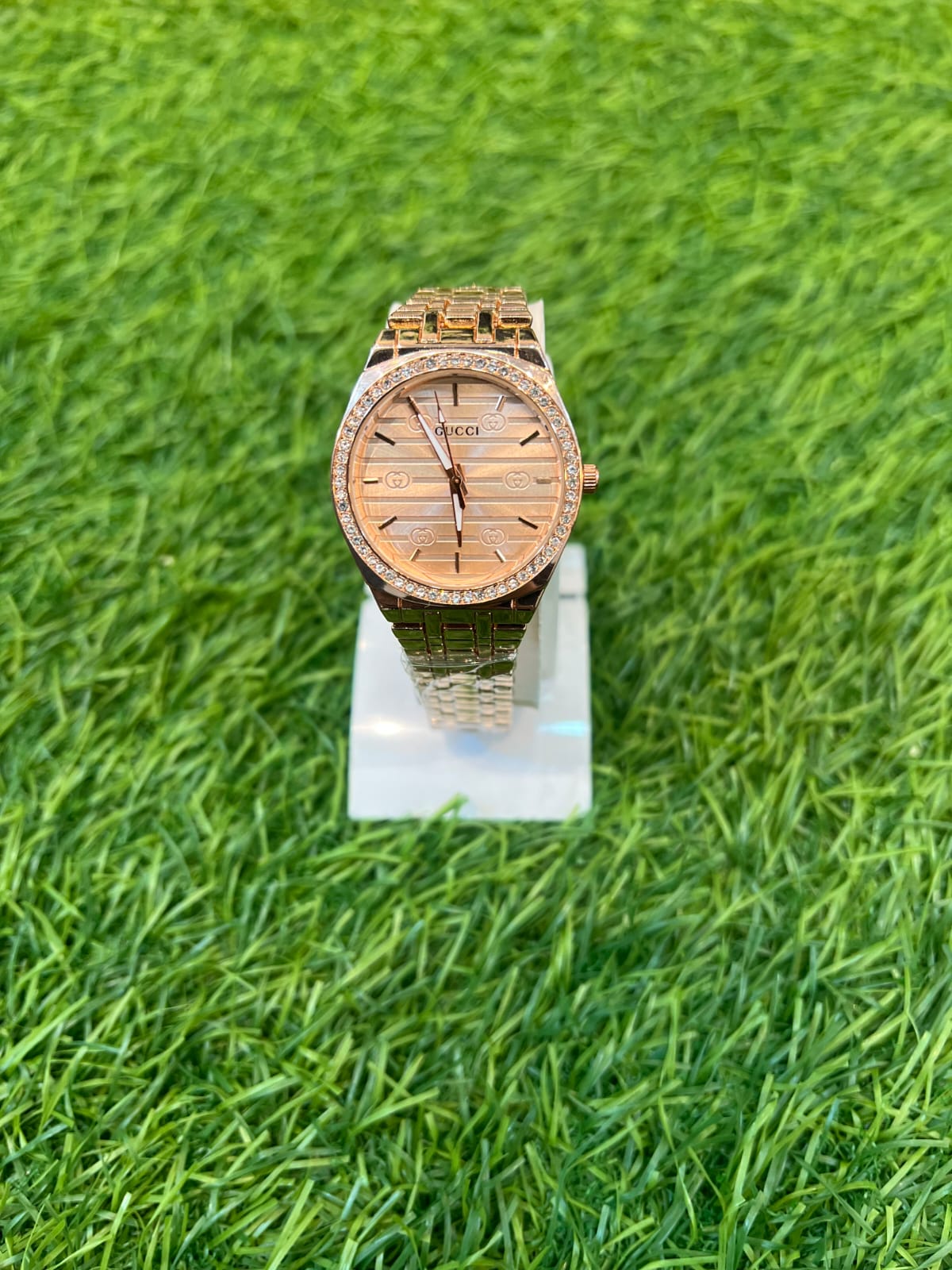 Hublot Classic Fusion watch with a silver dial and a stainless steel bracelet.