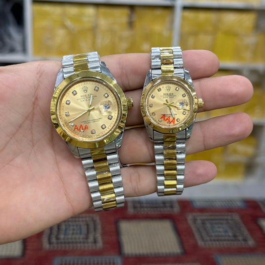 Rolex Datejust watch, featuring a two-tone stainless steel and gold design with a gold
